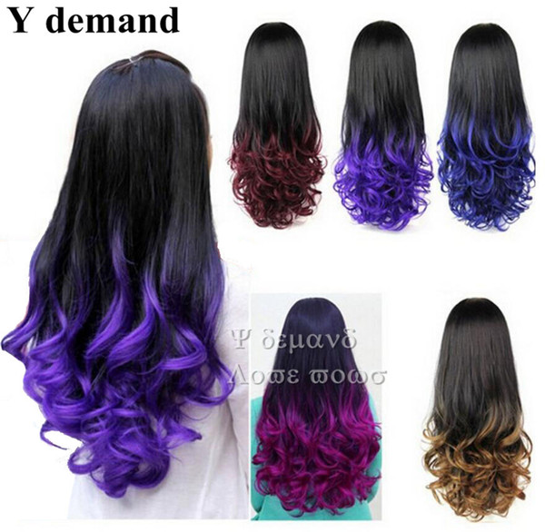 Fashion Long Curly Ombre Wig Fall Two Tone Hair Fall 3/4 Half Wig For Women With More Colors Option Modern In Stock