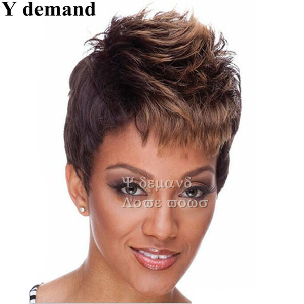 Fluffy 4 Colors Short Fashion Ombre Straight Wig Pixie Cut Hair Synthetic Full Afro Wigs For Black Women In Stock High Temperature Fiber