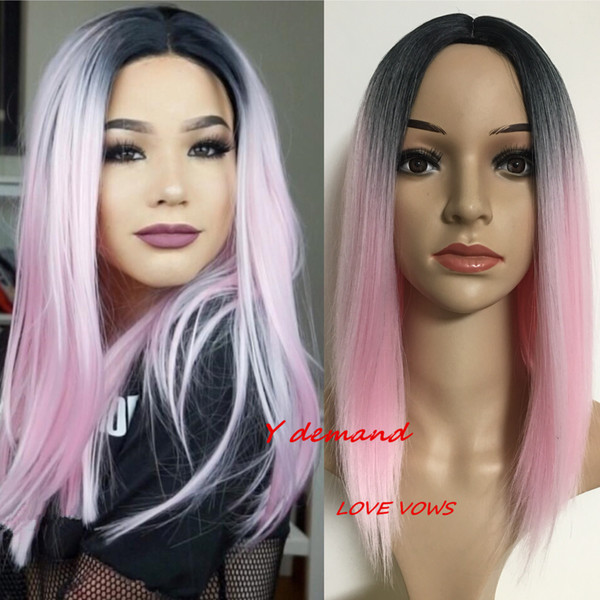 Fashion Long Celebrity Wig Afro Straight Ombre Pink Hair African American Full Wigs Synthetic For Black Women Y demand