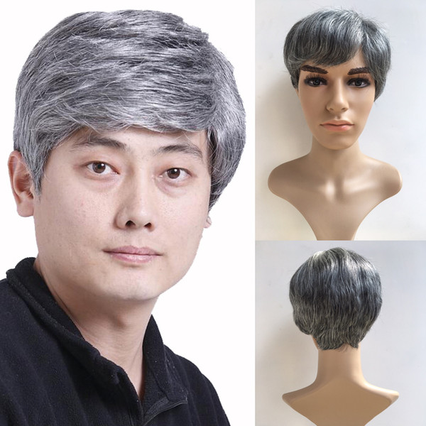 Fashion Men Handsome Short Hair Gray wig Synthetic hair wigs for men heat resistant african american Full Wig In Stock