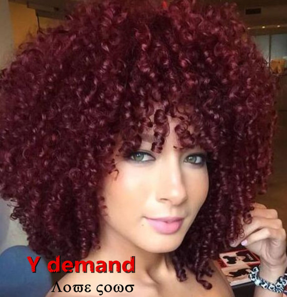 Hot Selling Fashion Wine Red Short Bob Curly Wig Simulation Brazilian Human Hair Wigs Short Bob full Wigs In stock Y demand