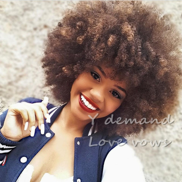 Afro Kinky Curly Wig Fashion Pixie Cut Synthetic Wigs Short Fluffy BOB Brown Hair For Women Full Wigs In Stock High Temperature Fiber