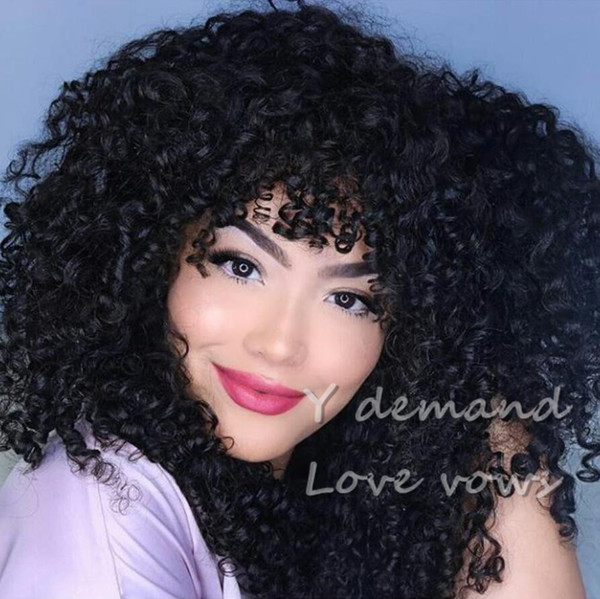 Fashion Short Kinky Curly Afro Wigs Perucas Synthetic Hair None Lace Wig In Stock High Temperature Fiber Y demand