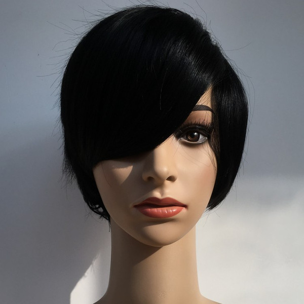 Cool Fashion Short Black Sexy Wig High Quality Rihanna Classical Style Wig Black Short Straight Synthetic Hair