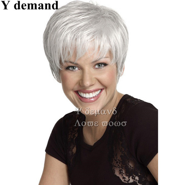 Sexy Pixie Cut Hair Short Fashion Straight White Wig Synthetic Full Afro Wigs For Black Women In Stock