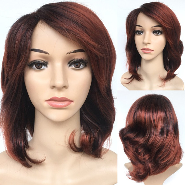 Hot Sell Afro Red Wig Fashion Short Burgundy Wavy Wigs For Black Women Pelucas Pelo Corto Cabelo Natural Hair With Bangs In Stock