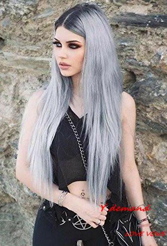 Fluffy Long Straight hair Wig Ombre Grey Synthetic Natural Looking Wigs For Black Women Y demand