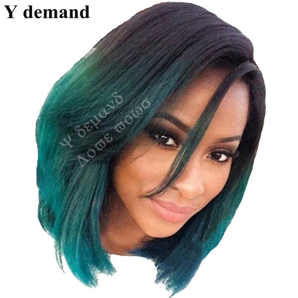 Short BOB Ombre Green Wig Kylie Jenner Lace front Synthetic Wigs Glueless Straight black Heat Resistant Hair Women Wigs Fashion