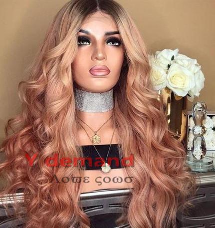 Fashion Synthetic Wigs Long Wavy Ombre Pink Hair for Women Cosplay Party Curly Wig 26 Inch