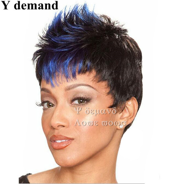 Fashion Sexy High quality Modern Short Haircuts Ombre Black Blue Wig Natural Synthetic Wigs Cosplay For Women