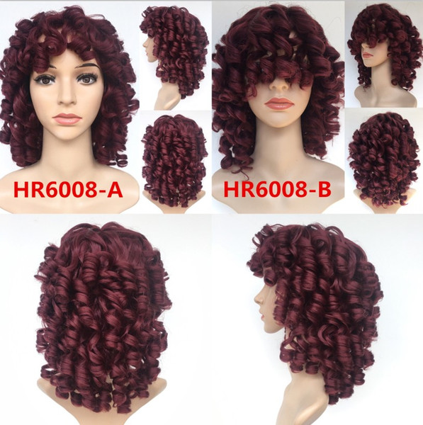 Rihanna Styles Curly Synthetic Hair Wigs BOB Red Wig For Women Pelucas Kanekalon Wigs With Bangs Perucas Femininas Pixie, Cabelo sintetico