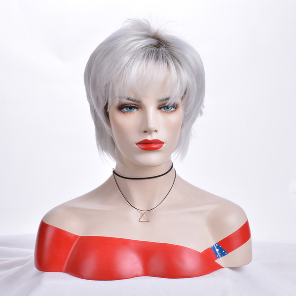 Y demand Short Heat Resistant Synthetic Black Mix White Color Wigs High Temperature Fiber Synthetic Wig for Elder Women