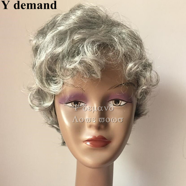 High quality Short Layered Fluffy Wig For Ladies Pixie Cut Wig Natural Curly Silver White Synthetic Hair