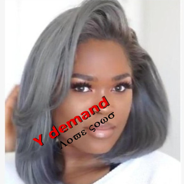 Y demand WIG For Black Women Grey BOB Hair Afro Synthetic Wigs Like Human Hair Short Side Part