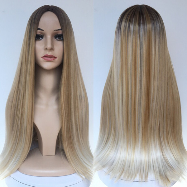 Fashion Long Blond Ombre Straight Wig Hair Styles For Women Natural Wig Afro Full Wigs High Quality In Stock High Temperature Fiber Y demand