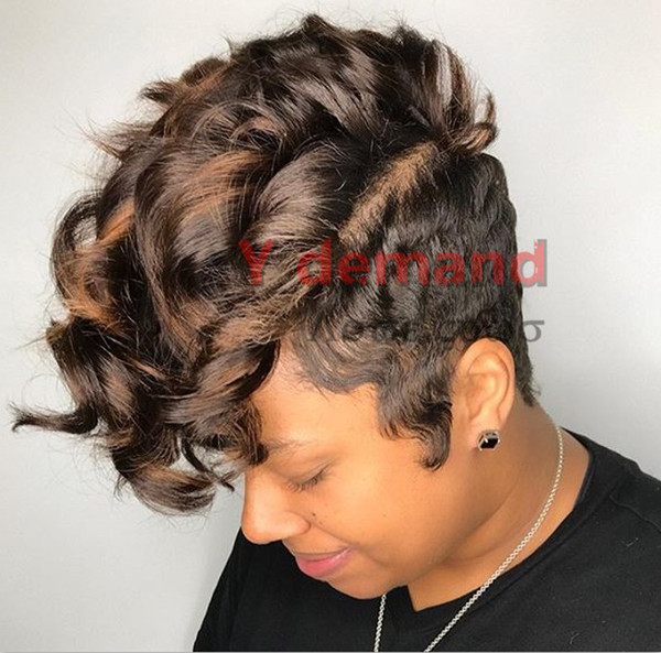 Mother Gifts Kinky Curly Wig Pixie Cut Hair Short Fashion Synthetic Full Afro Wigs For Black Women In Stock