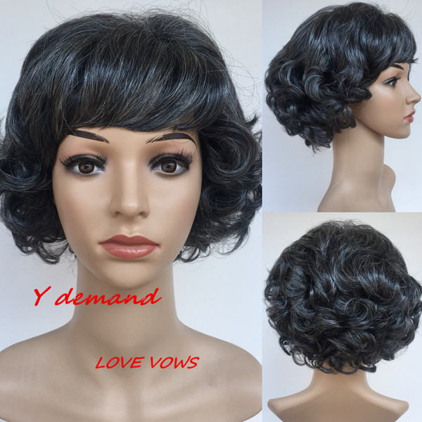 MOM Gift Short Grey wig New Stylish Synthetic Wigs Kinky Curly hair Highlights wig for Old Women Glamorous Fashion