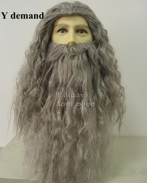 Fashion High Quality Pelucas Cosplay Wigs Giant Yousu Gandalf Hobbit Curly Hair Gray Beard Carve Fiber Anime In Stock