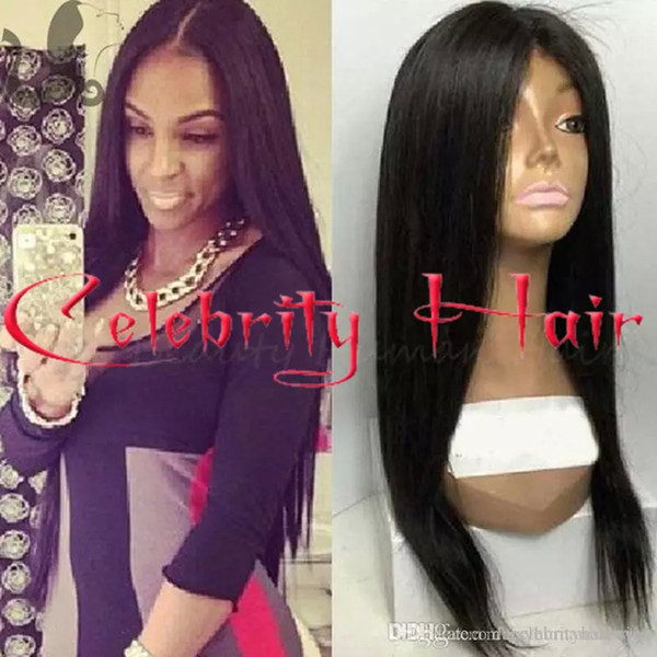 Freeshipping black/brown/blonde/bug natural straight full hair wig high ponytails&lace front wig free part for african americans