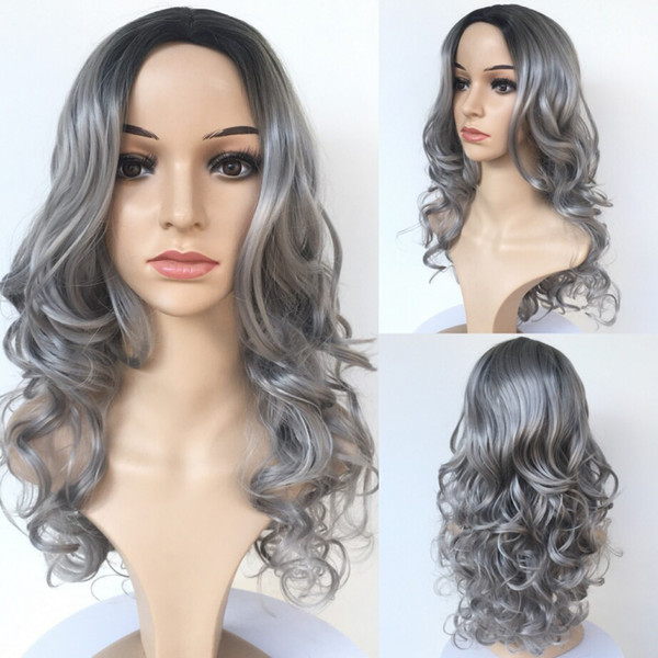 Long Afro kinky curly Grey hair Top quality synthetic None lace wig glueless heat resistant synthetic wigs for black women