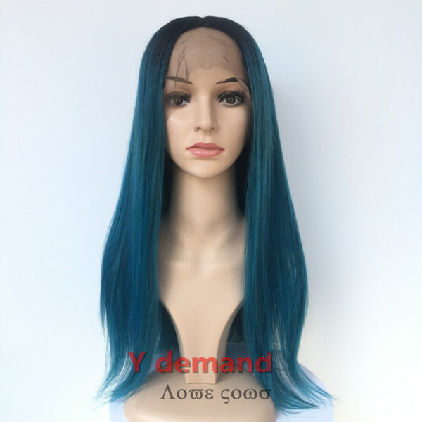 Ombre Green Color Lace Front Like Human Hair Wig Pre-Plucked Hairline Remy Hair Brazilian Straight Glueless Wig