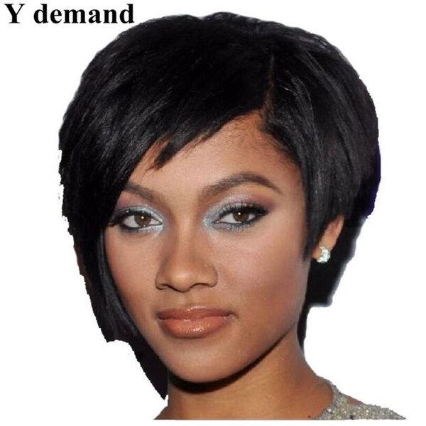 Fashion Cool Black Wig Sleek Afro Boy Cut Short Pixie Wigs For Black Women Synthetic African American Wig With Bangs