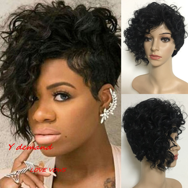 Synthetic Hair Wigs None Lace Brazilian Malaysian Indian Short Black Kinky Curly Hair Full Wig Hair Wigs For Black Women