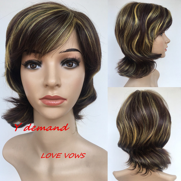 Top Quality New Short Cut Full Wig Simulation Human Hair Fashion Fluffy Mix Color Full Wigs