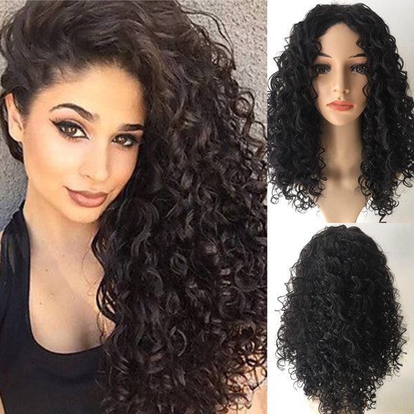 Fashion Long Hair Wigs Heat Resistant Synthetic Black For Black Women Kinky Curly Haircuts Perucas Feminina Full Celebrity Wig Wholesale