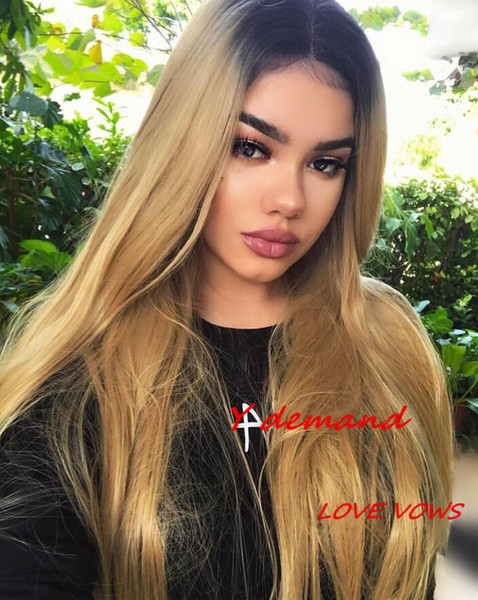 Heat Resistant Black Long Straight Blonde / Ombre color Synthetic Wigs for Black Women