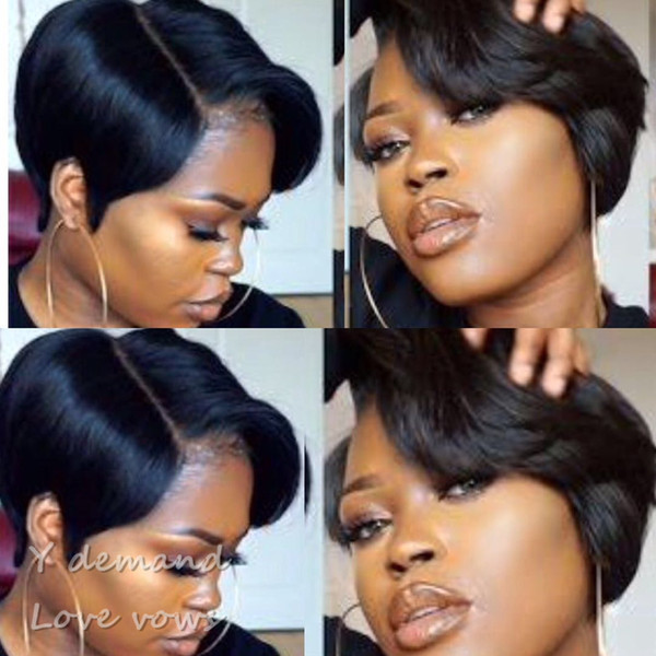 Short Black BOB Straight Natural Looking Glueless None Lace Full Hair Lace Wig For African Americans Woman 10 inch Heat Resistant Hair