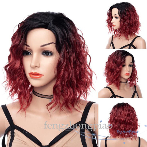 FZP Fashion Short Two Tone Ombre Red Wig Straight Synthetic Wigs Red Wig For Women Simulation Human Hair