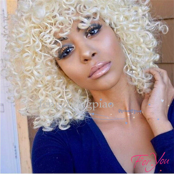 FZP Sexy Glueless Full Wigs Kinky Curly Brazilian Simulation Human Hair Wigs Blonde Synthetic Wigs For Black Women