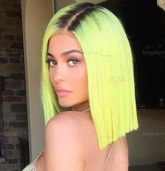 FZP Beauty Long Straight Lace Front Wig Yellow Green Soft Fiber Synthetic Heat Resistant Full Wigs wig for black women