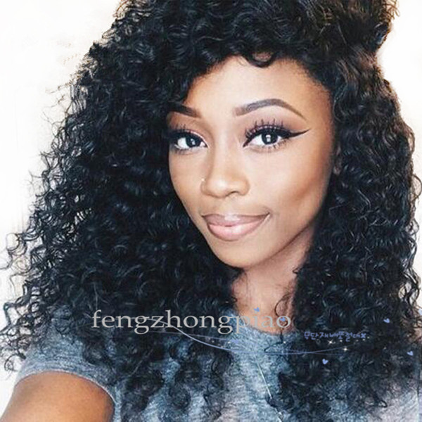 FZP Long Curly Wigs Natural Looking Hair Black Glueless Full Hair Wig For African Americans Woman 16inch Heat Resistant For Black Women