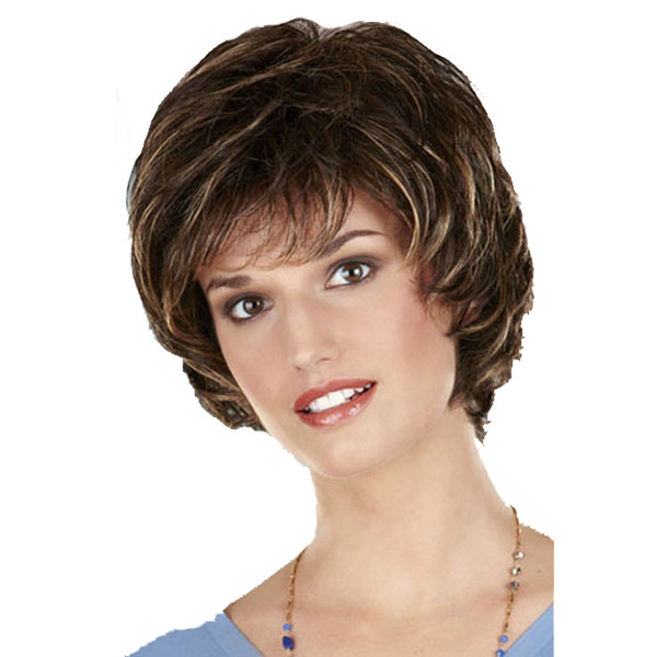 Capless New Stylish African American Wig Short Straight Synthetic Hair Cosplay Wig Mix Brown Full Wigs in Stock High Temperature