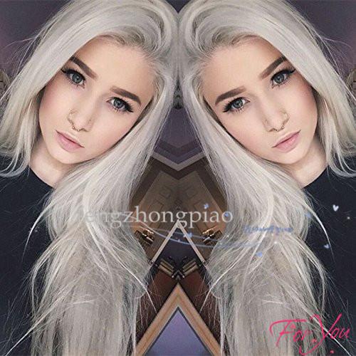 Fashion Grey Lace Front Wig Synthetic Glueless Heat Resistant Long Straight Wigs For African American Women natural hairline