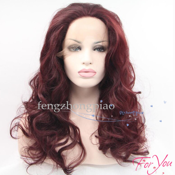 Hot Sexy Burgundy Red Body Wave Long Wigs with baby hair Glueless Brazilian Synthetic Lace Front Wigs for Black Women Heat Resistant