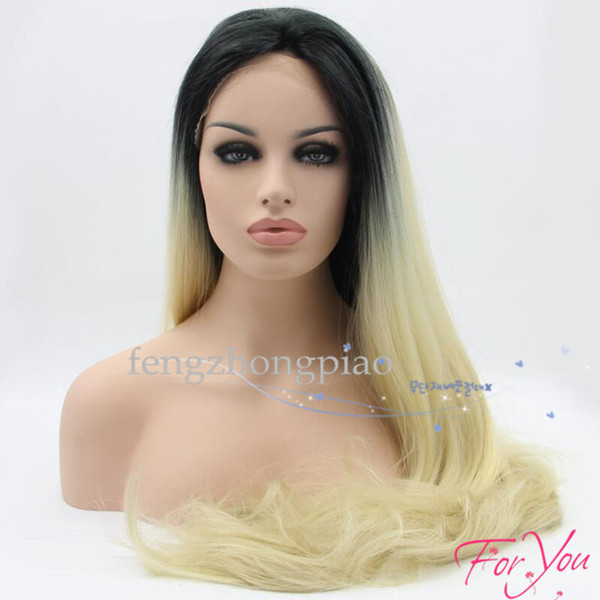 FZP Synthetic Wig Kylie Jenner Sexy 613 Blonde Ombre Wig With Dark Root Hair Glueless Synthetic Lace Front Wigs Heat Resistant Fiber