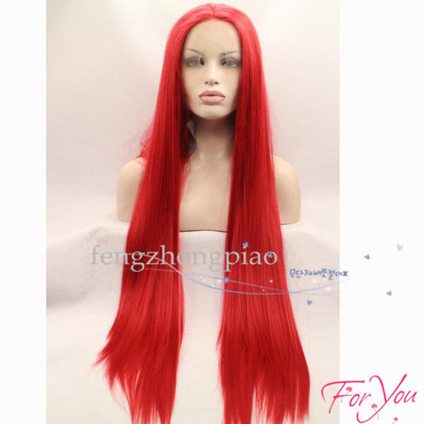 FZP Hot Selling Long Straight Malaysian Hair Red Wigs Synthetic Lace Front Wigs Black Bouncy Heat Resistant Synthetic Hair Wigs