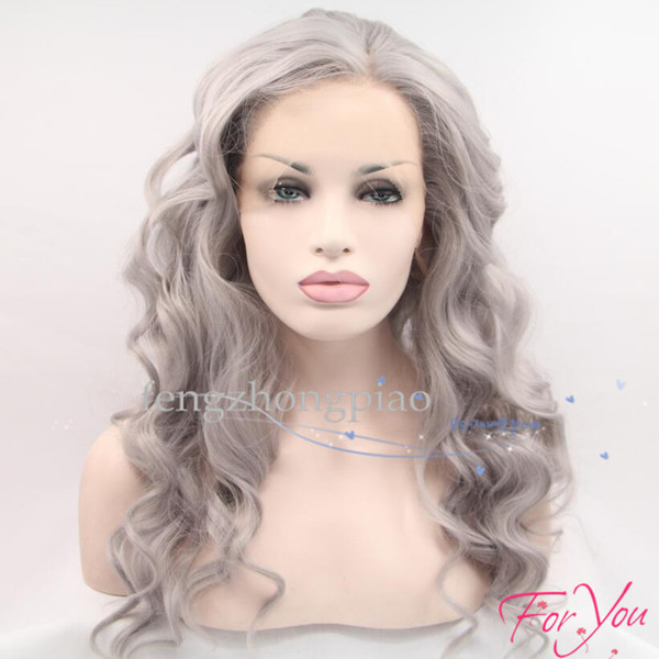 FZP Hotselling Black Grey Lace Front Wig Synthetic Glueless Heat Resistant Long Wavy Wigs For African American Women