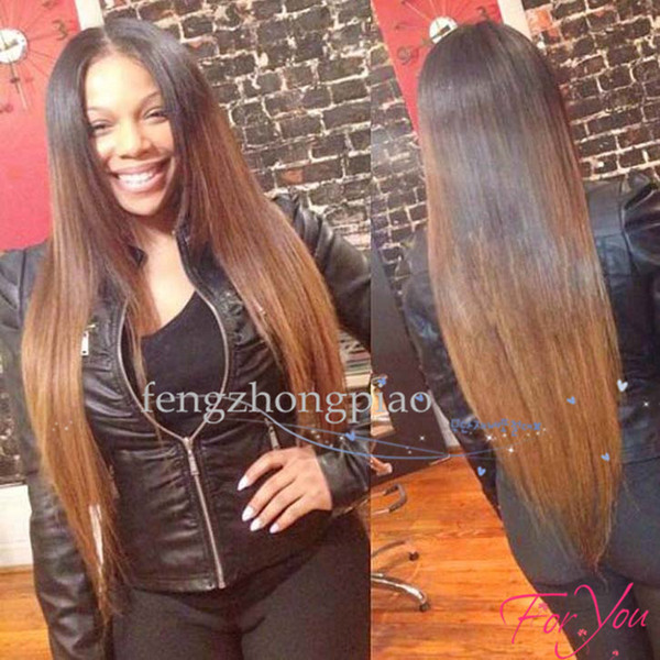 Best Quality Straight Long 1BT30# Ombre Black to Blrown Color Synthetic Lace Front Wig Heat Resistant Synthetic Swiss Lace Hair Wigs In Stoc