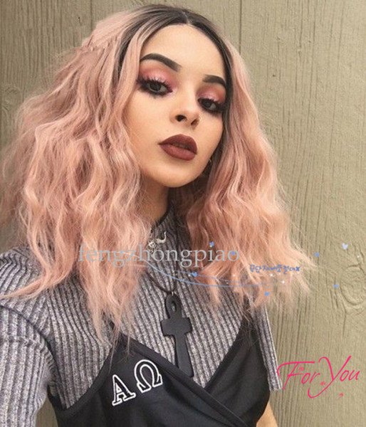 Stock High Quality Cheap Ombre Pink Wigs Short Bob Curly Wavy Lace Front Wigs Heat Resistant Synthetic Lace Front Wigs for Black Women