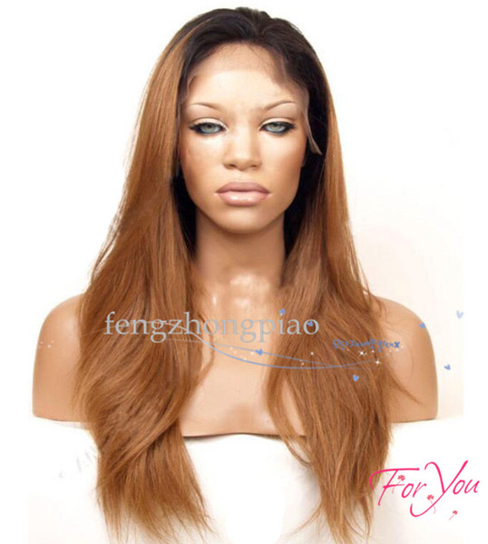 Fahion Long Straight T1B/30# Ombre Black to Brown Color Synthetic Lace Front Wig Heat Resistant Synthetic Swiss Lace Hair Wigs In Stock