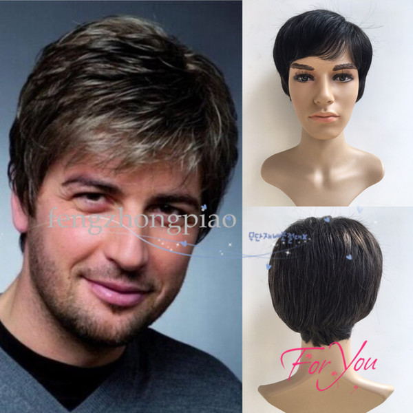 Natural cosplay wigs Men Short Dark Grey wig Handsome Heat Resistant Cheap Hair Wigs Synthetic Fiber Wigs