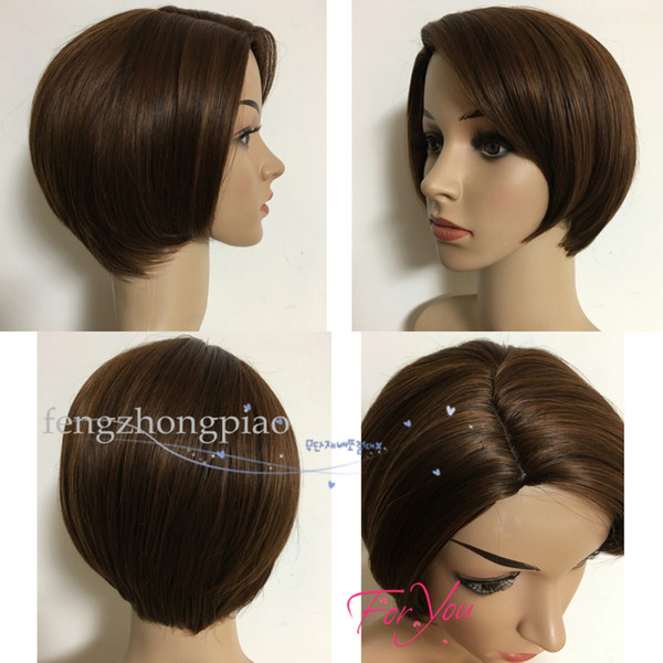 Feng Zhong Piao Celebrity Style New Stylish Light Brown Short Straight Africa American wigs Synthetic Ladys' Hair Wigs Full Wig