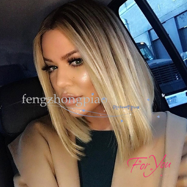 Feng Zhong Piao Ombre Blonde Wig Dark Roots Synthetic BOB Wigs for Black Women Natural Cheap Hair Wig Female Hair Sale