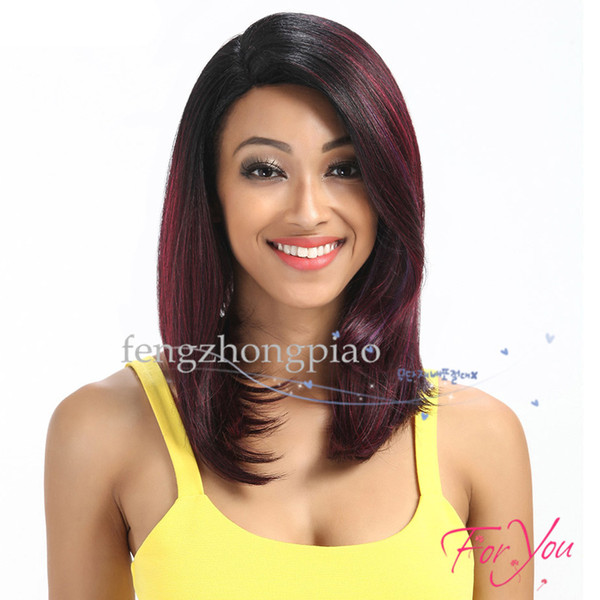 Ombre Black Burgundy Synthetic Hair Wigs Red Straight Wig 12inch Heat Resistant Synthetic Short Bob Wig Popular Style For Black Women