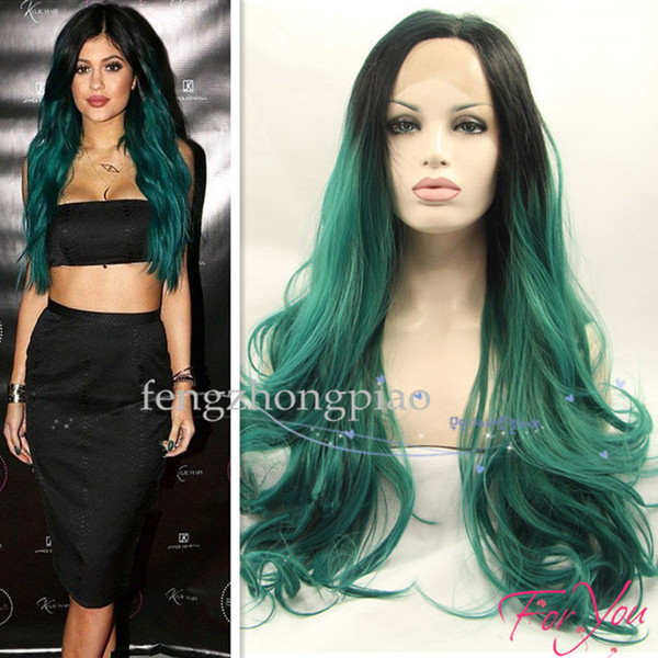 Ombre 1b Green# Color Brazilian Like Human Hair Lace Front Wig Body Wave Two Tone Lace Front Wig 130% density Synthetic wigs