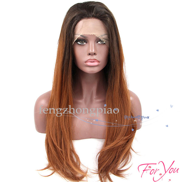 Best Quality Long Straight Ombre Brown Synthetic Lace Front Wig Heat Resistant Synthetic Swiss Lace Hair Wigs In Stock